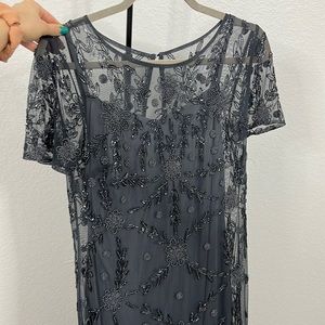 beaded grey full-length Adrianna Papell ballgown in size 10